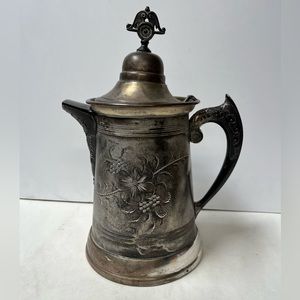 Antique Sheffield Teapot Silver Plate Etched Flower & Detailed Handle Spout Top